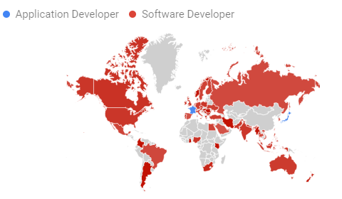 Google Trends Country Analysis for Application Developer vs Software Developer